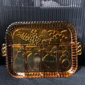Vintage Indiana amber glass divided relish dish